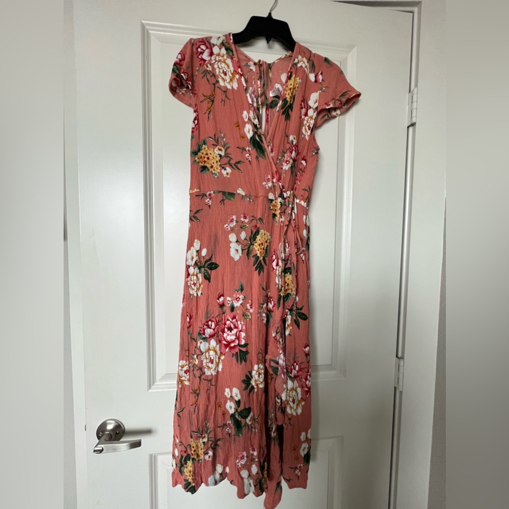 Pink floral wrap around dress